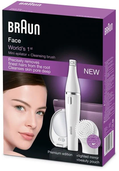 Braun Face 830 Premium Edition - facial epilator & facial cleansing brush with micro-oscillations - including a lighted mirror and beauty pouch Anwar Store