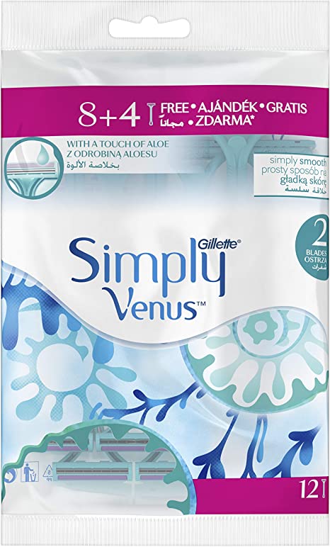 Gillette Simply Venus Disposable Razor for Women, 2 Blades - 12 Pieces Anwar Store