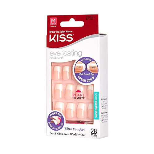 KISS Everlasting French Nail Kit Medium Pearl Tip 28 Nails EF10 Anwar Store