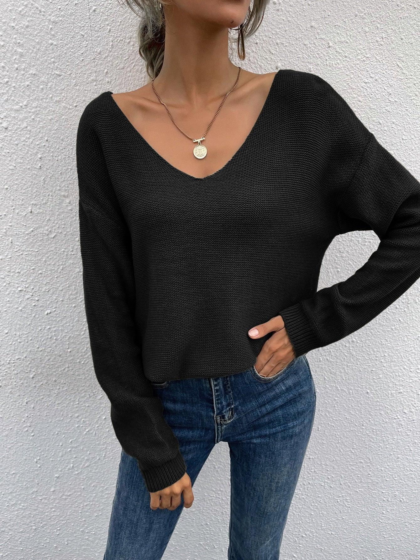 V Neck Shein Ladies Sweaters SHEIN V-NECK SWEATER BLACK S