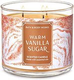 White Barn Candle Company Bath and Body Works 3-Wick Scented Candle w/Essential Oils - 14.5 oz - Warm Vanilla Sugar (Vanilla, White Orchid, Sparkling Sugar, Fresh Jasmine, Creamy Sandalwood)